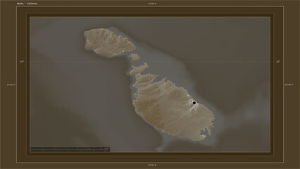 Malta composition. Sepia elevation map