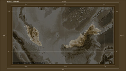 Fototapeta na wymiar Malaysia composition. Sepia elevation map