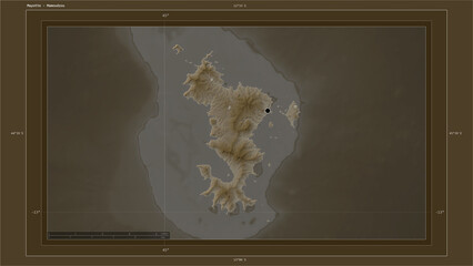 Mayotte composition. Sepia elevation map