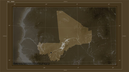 Mali composition. Sepia elevation map