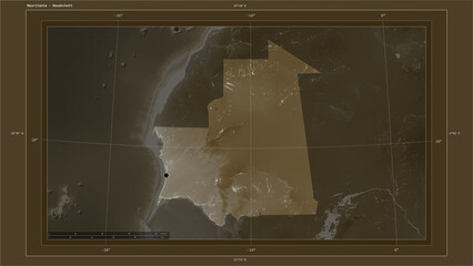 Fototapeta na wymiar Mauritania composition. Sepia elevation map
