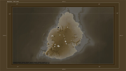 Mauritius composition. Sepia elevation map © zelwanka