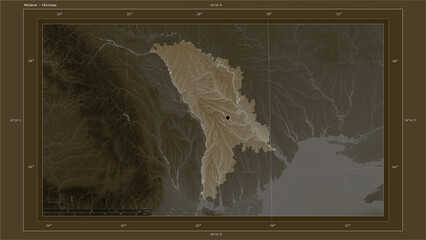 Moldova composition. Sepia elevation map