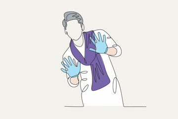 A man is dancing the poco during the Holi festival. Holi one-line drawing