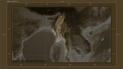 Myanmar composition. Sepia elevation map