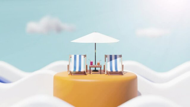 Summer image of sunbed and beach umbrella.