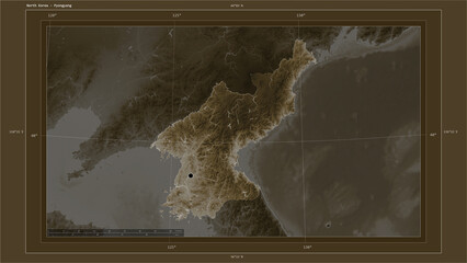 North Korea composition. Sepia elevation map