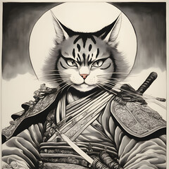The Cat Samurai Meow ewa III - obrazy, fototapety, plakaty