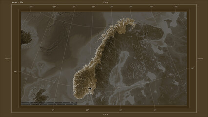 Norway composition. Sepia elevation map