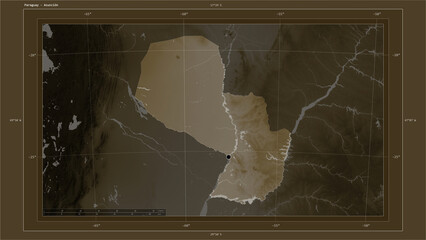 Paraguay composition. Sepia elevation map