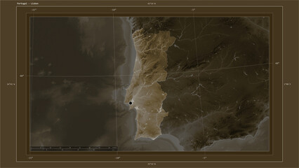 Portugal composition. Sepia elevation map