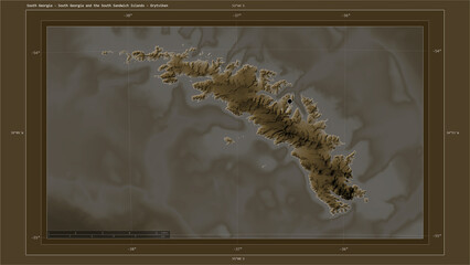 South Georgia - South Georgia and the South Sandwich Islands composition. Sepia elevation map © zelwanka