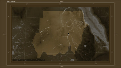 Sudan composition. Sepia elevation map