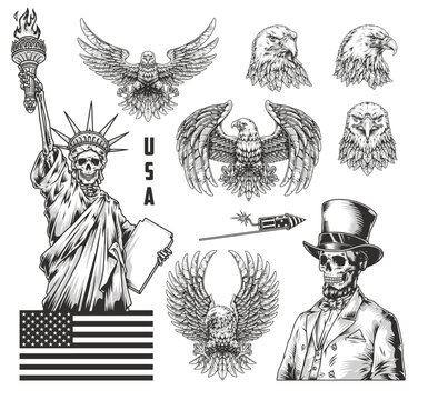 American symbols monochrome set emblem