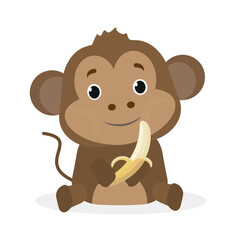 Vector kids illustration. Monkey and banana. Cute animal character. Minimal cartoon design. Sutable for apps and animation. 