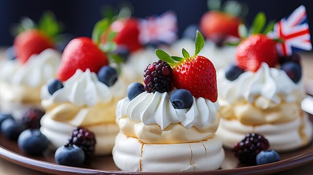 Australian Pavlova dessert, Australia Day celebration concept. AI generated image. 