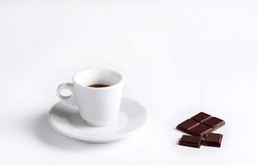 white coffee cup with chocolate  on white background, Cup of espresso.