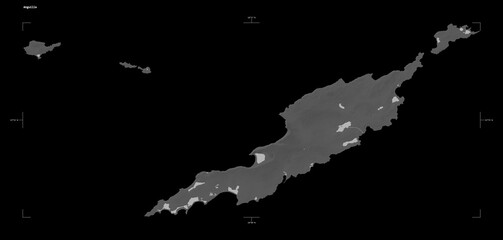 Anguilla shape isolated on black. Grayscale elevation map