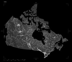 Canada shape isolated on black. Grayscale elevation map