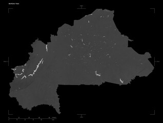 Burkina Faso shape isolated on black. Grayscale elevation map © zelwanka