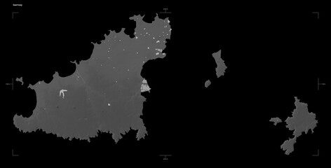 Guernsey shape isolated on black. Grayscale elevation map