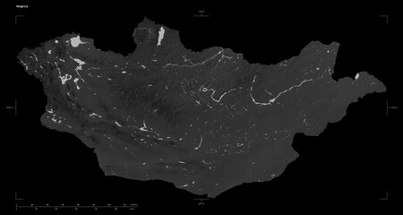 Mongolia shape isolated on black. Grayscale elevation map © zelwanka