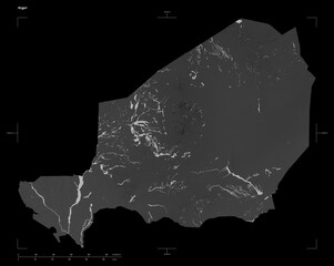 Niger shape isolated on black. Grayscale elevation map