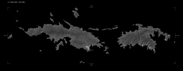 U.S. Virgin Islands - Saint Thomas shape isolated on black. Grayscale elevation map - obrazy, fototapety, plakaty