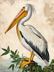 Print Sea Bird Lover Gift White Pelican Poster Vintage Nature Retro Botanical Wall Art Antique Printable Home Decor