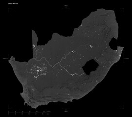 South Africa shape isolated on black. Grayscale elevation map © zelwanka