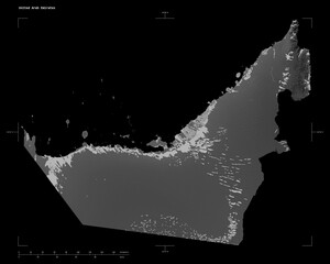 United Arab Emirates shape isolated on black. Grayscale elevation map