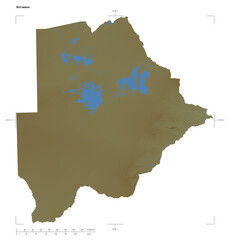 Botswana shape isolated on white. Physical elevation map