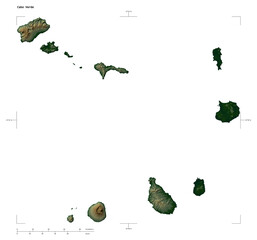 Cabo Verde shape isolated on white. Physical elevation map