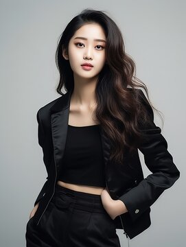 Elegant Asian woman in black suit