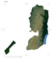 Palestine shape isolated on white. Physical elevation map