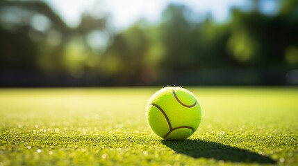 Tennis Ball on Court with Sunlight - obrazy, fototapety, plakaty