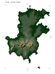 Principe - São Tomé e Príncipe shape isolated on white. Physical elevation map