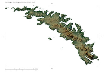 South Georgia - South Georgia and the South Sandwich Islands shape isolated on white. Physical elevation map © zelwanka