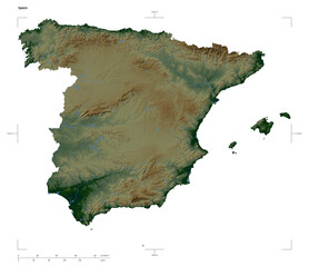 Spain shape isolated on white. Physical elevation map