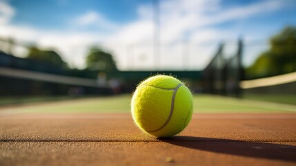 Tennis Ball on Clay Court with Blurred Background