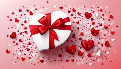 A tablet with hearts flying out of it, podium, Valentine's Day bacground