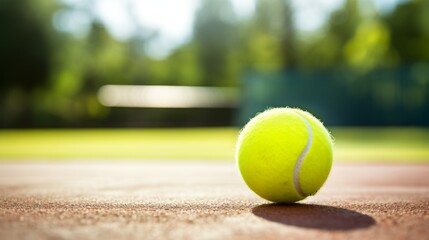 Tennis Ball on Clay Court with Sunlight