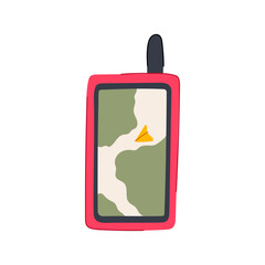 outdoor handheld gps cartoon. hand trekking, hike navigator, receiver orientation outdoor handheld gps sign. isolated symbol vector illustration