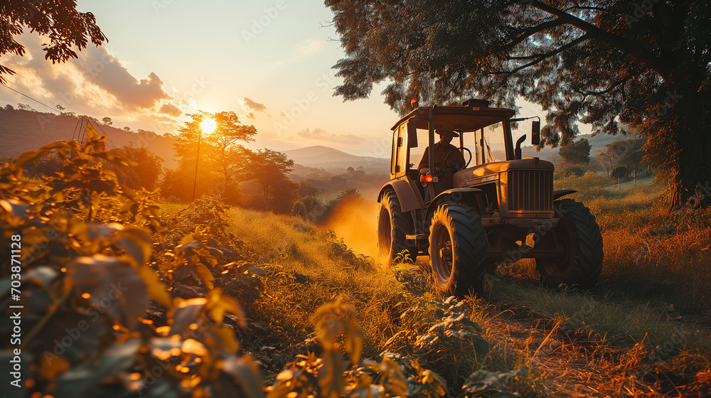 Poster tractor on the field