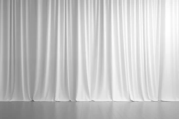 Fotobehang Empty white room with large white curtains, minimal style. © Phaigraphic