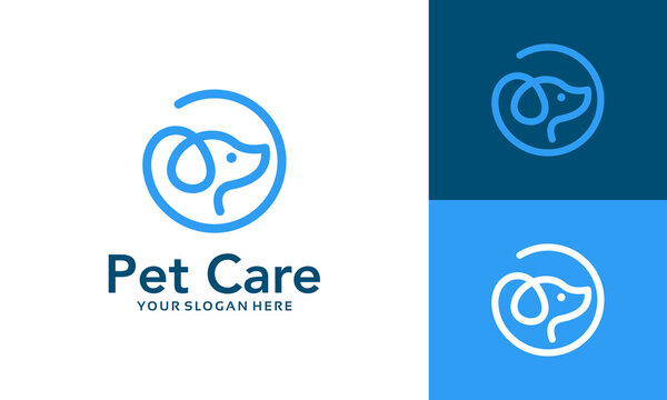 Pet Care Logo Design With Dog Line Style