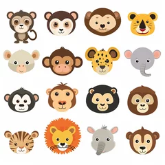 Stickers meubles Ensemble d animaux mignons Cute baby safari animal faces vector illustration. The set includes a tiger, lion, elephant, giraffe, zebra, hippo, rhino, and monkey