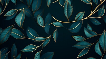 Elegant Vector Background with Golden Leaves – Luxurious Line Art Foliage for Autumn Designs