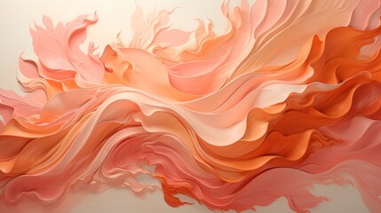 spears of acrylic paint in Peach Fuzz, swirling, wavy. fluid brush strokes. abstract background, backdrop.