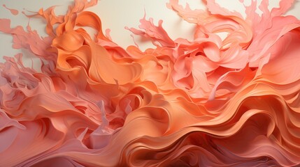 spears of acrylic paint in Peach Fuzz, swirling, wavy. fluid brush strokes. abstract background, backdrop. - obrazy, fototapety, plakaty